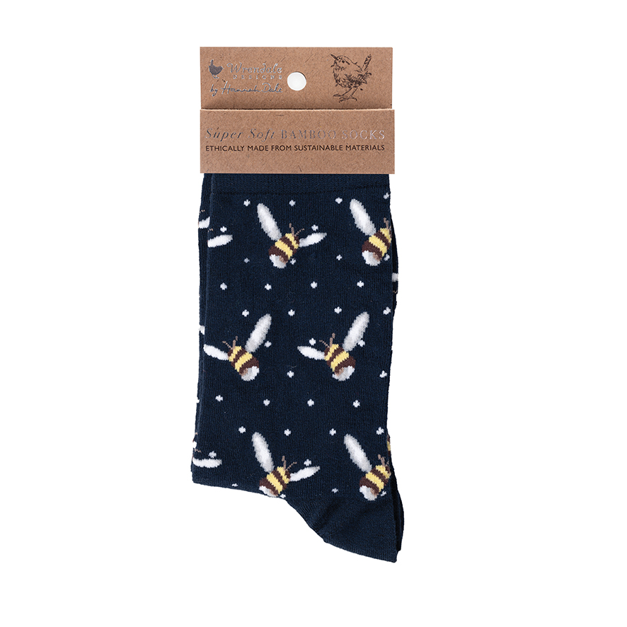 Wrendale Socken "Busy Bee", Motiv Bienen, Navy blau mit Punkten