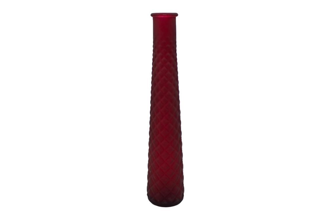 Vase schmal, rot matt, Rautenmuster, Höhe 31,5cm, Durchmesser 6cm, 100% recyceltes Glas