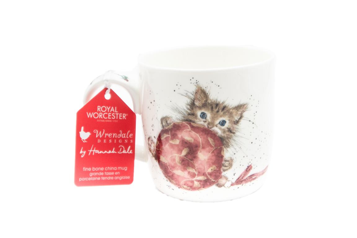 Wrendale Weihnachtlicher Becher, Motiv Katze mit Christbaumkugel, 0,31 L