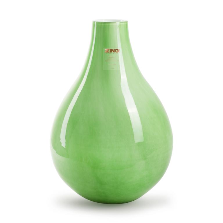 Vase, groß, bauchige Form, Glas, grün marmoriert, innen weiß, Handgefertigt, 35x24cm