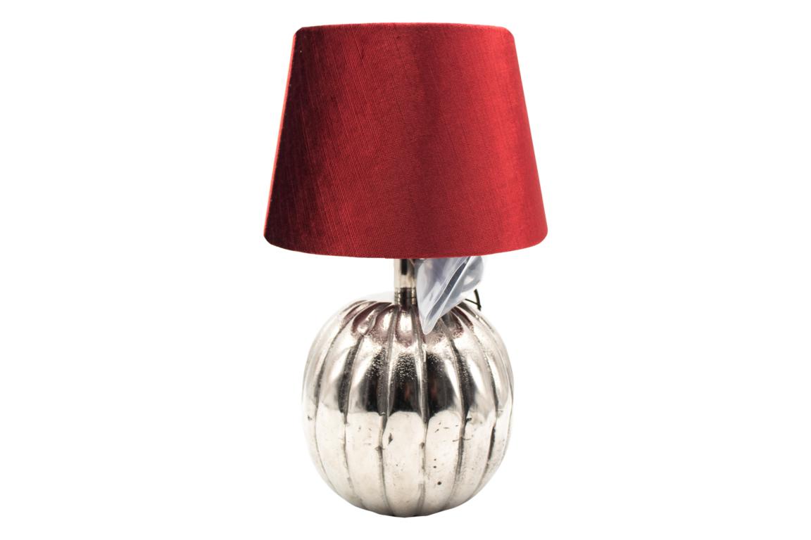 Colmore Tischlampe H 37cm, Runder Schirm in rot, Durchmesser 20cm , Runder Fuß in Silber , Antikes Design, Durchmesser 15cm