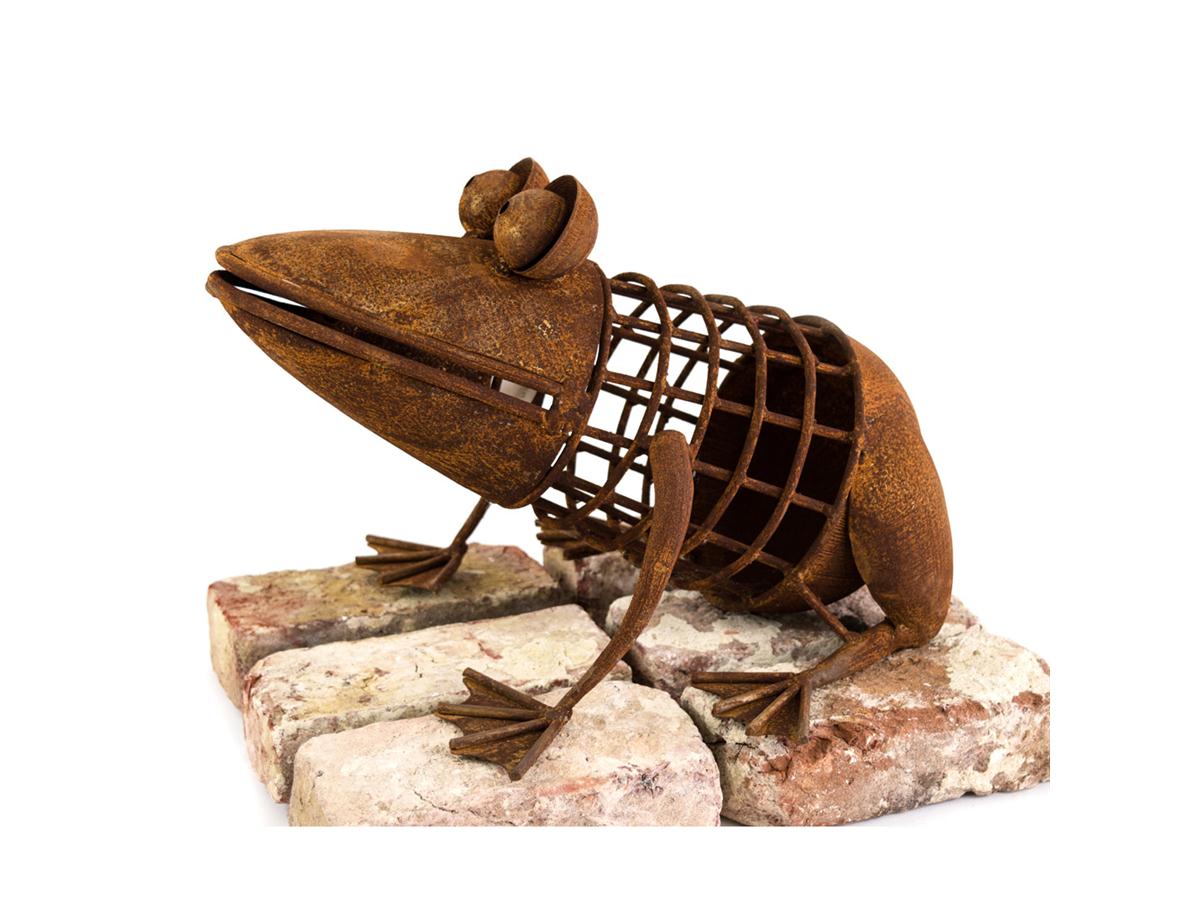 Frosch sitzend mit Drahtkörper, Edelrost, L36cm H22cm B30cm