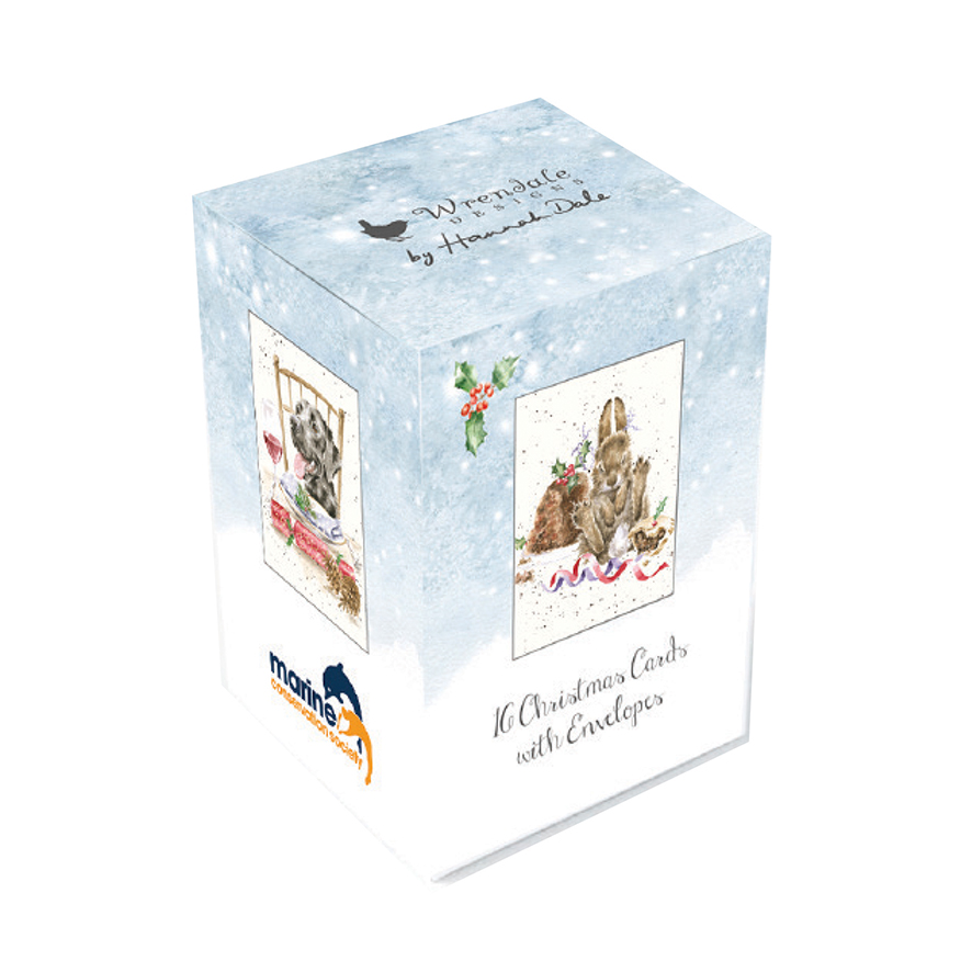 Wrendale weihnachtliches Mini-Karten Set, in Box, 16 Karten, 4 verschiedene Motive Hund/Hase/Esel/Mäuse, 10x5cm