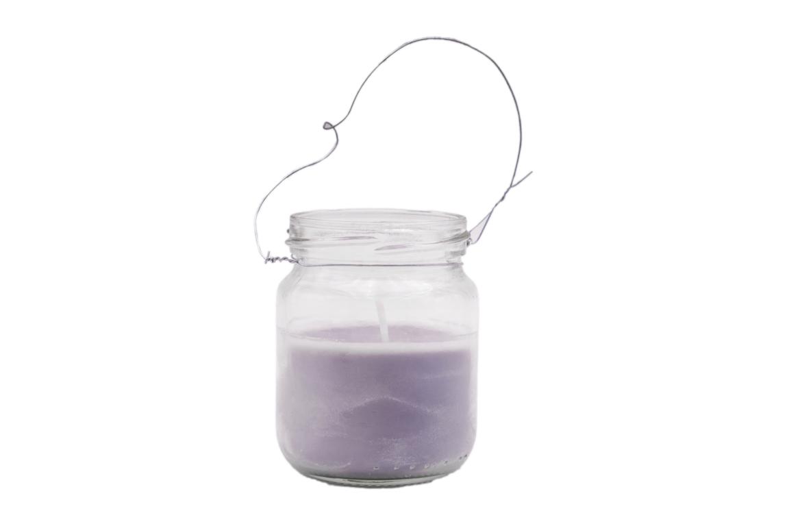 Windlicht, klein mit Drahtbügel, aus Glas, mit grauer Kerze, 6,8x8,7cm, Brenndauer 20 h