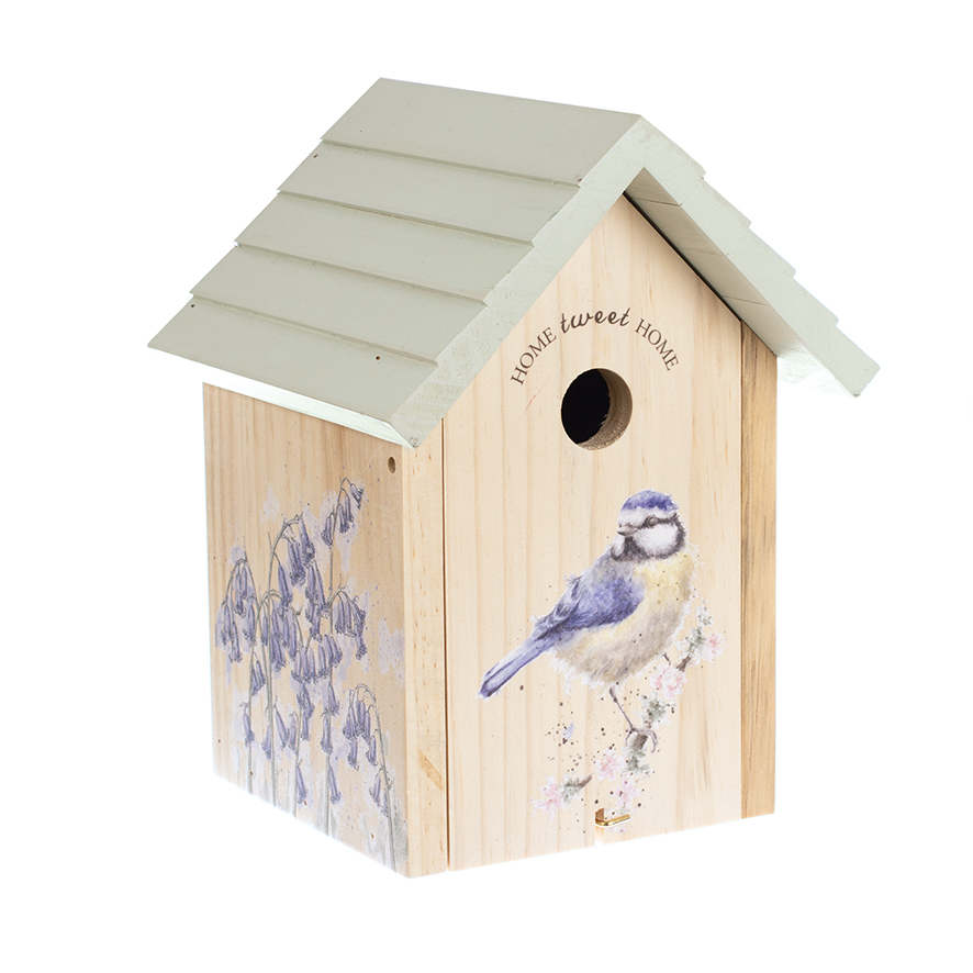 Wrendale Vogelhaus aus Holz, Motiv Blaumeise & Blumen, 15,5x28 cm