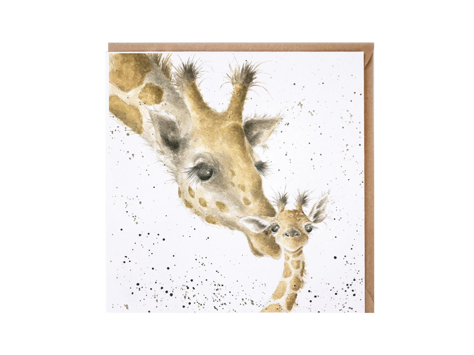 Wrendale Doppelkarte First Kiss mit Umschlag, Giraffe mit Kind, Quadratisch, 15x15 cm