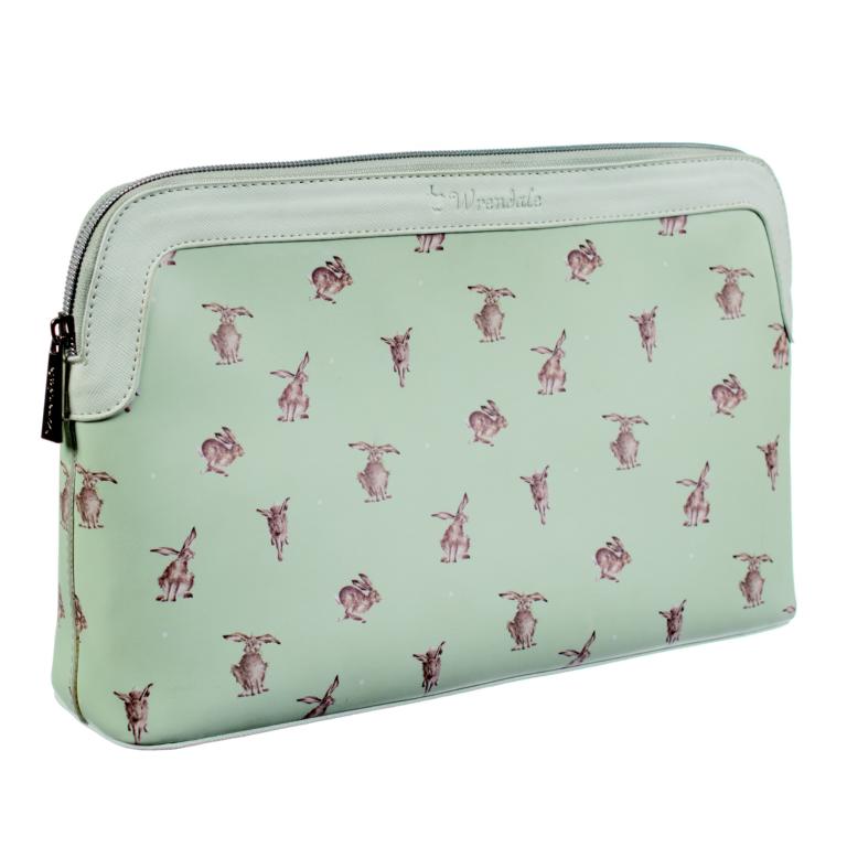 Wrendale Kulturtasche mit Reißverschluss, Motiv Hase rennt, mintgrün, 32x21x8 cm
