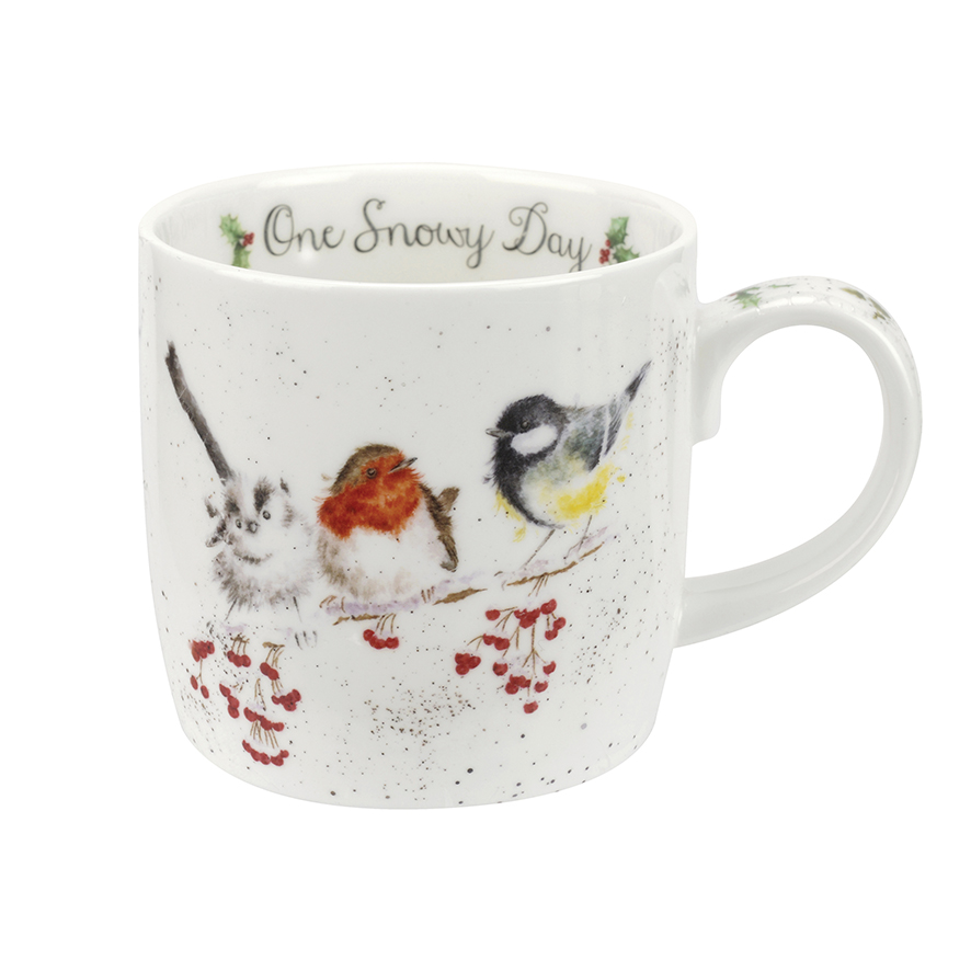 Wrendale Becher Weihnachten "One snowy Day" Motiv drei Vögel auf Ast, 0,3 L, Spülmaschinenfest