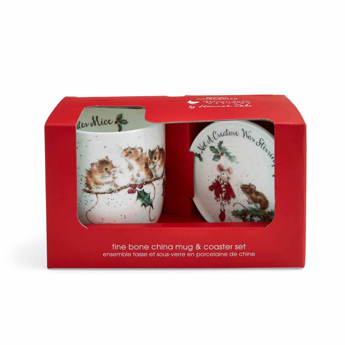 Wrendale Becher Weihnachten mit Untersetzer "Winter MIce",  Motiv Mäuse, in Geschenkverpackung , 18,5x 9x11cm
