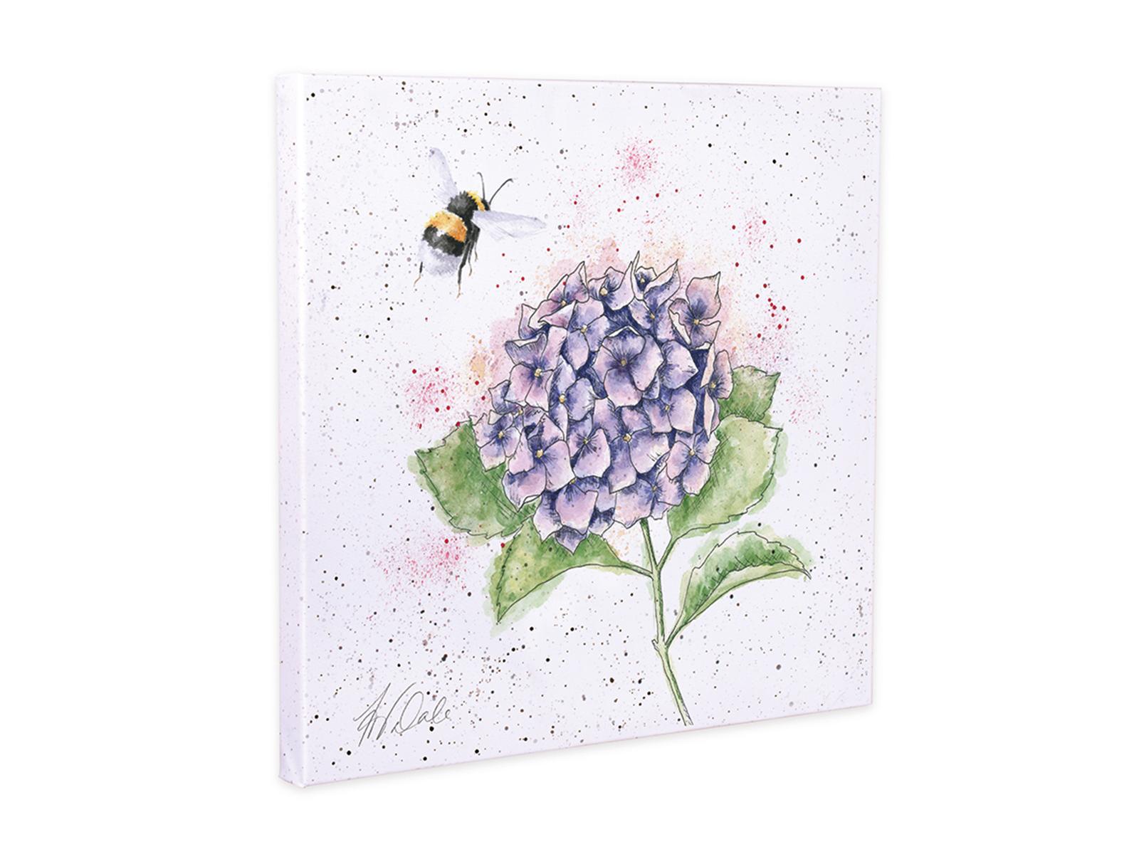 Wrendale Leinwand klein, Aufdruck Hummel fliegt um Hortensie, "The Busy Bee",  20x20 cm