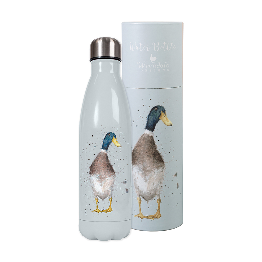 Wrendale Trinkflasche in Geschenkverpackung, Motiv Ente, Farbe Blau, 500 ml