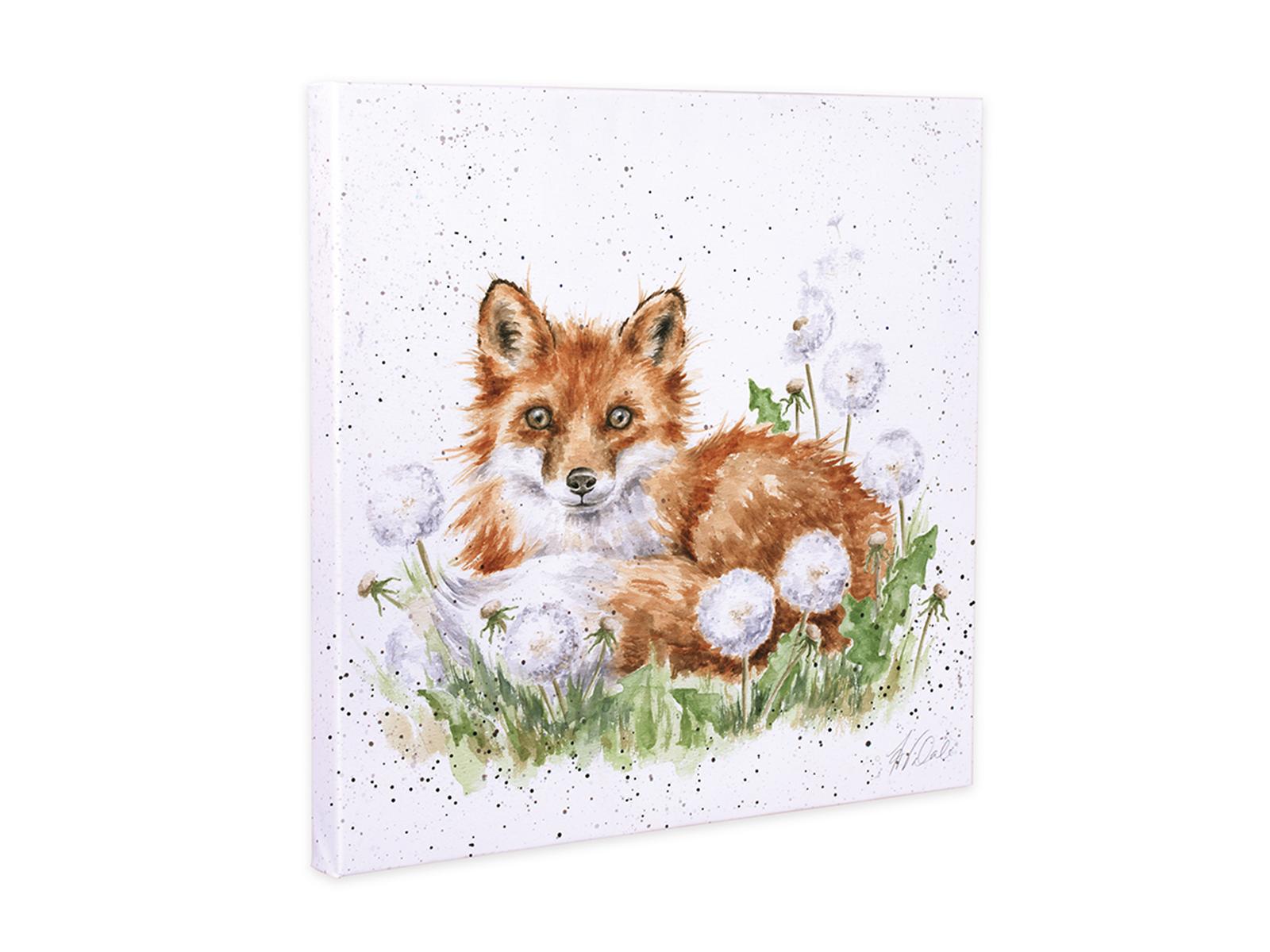 Wrendale Leinwand klein, Aufdruck Fuchs liegt auf Wiese, "The Dandy Fox",  20x20 cm