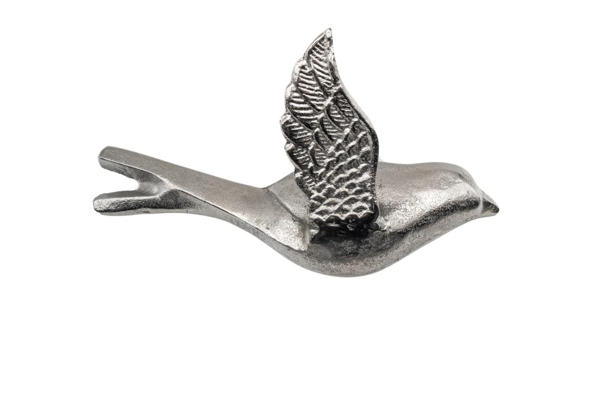 Colmore Vogel fliegend, zum Aufhängen,ein Flügel nach oben, Alluminium/Silber, antike Optik, 31x17x12cm