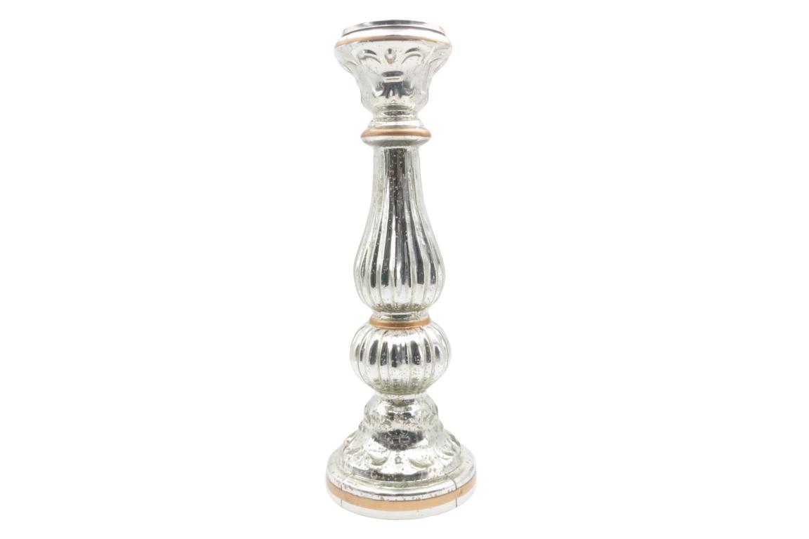 Silberner Kerzenleuchter groß, Antikes Design, aus Glas, 46cm hoch