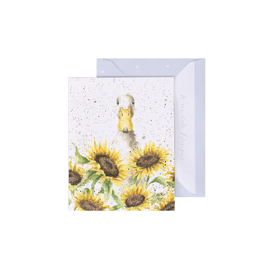 Wrendale Mini-Karte mit Umschlag, Motiv Gans im Sonnenblumenfeld, Rechteckig, 9x7,5cm