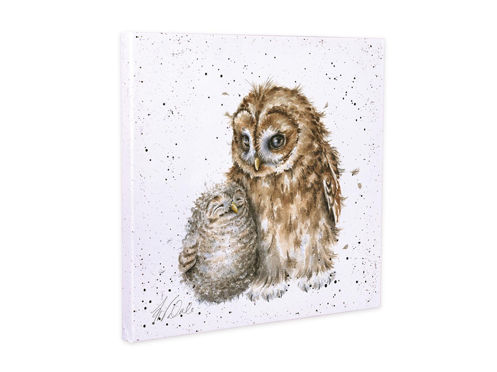 Wrendale Leinwand klein, Aufdruck Eule mit Eulenbaby, "Owl-Ways by your side",  20x20 cm