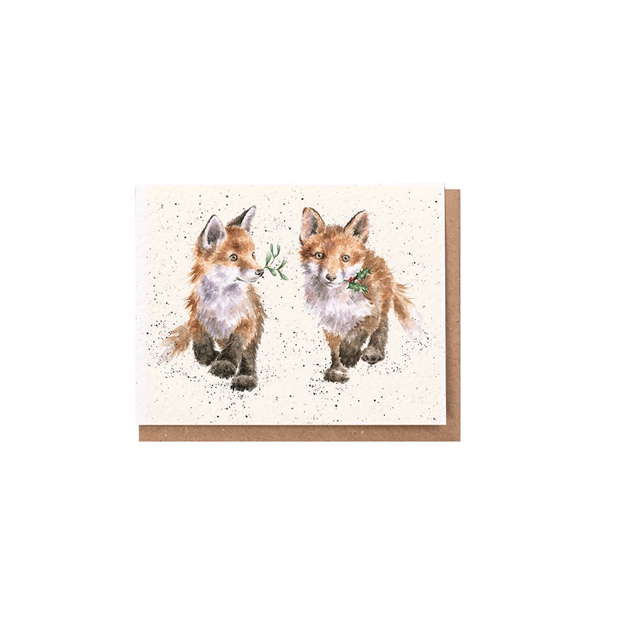 Wrendale Mini-Weihnachtskarte mit Umschlag, Motiv zwei Füchse "Glad Tidings We Bring"