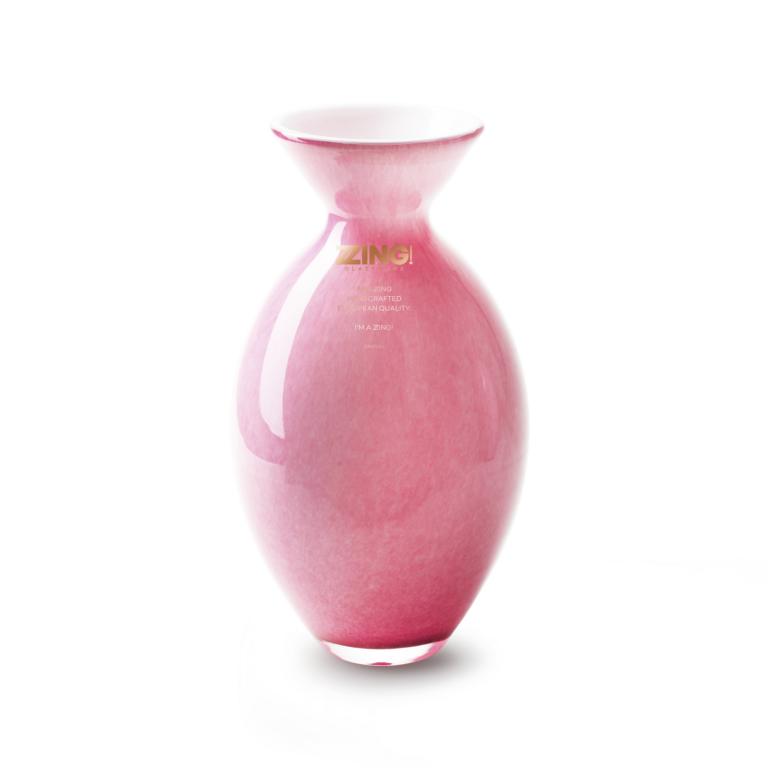 Vase, klassische Form, Glas rosa/pink marmoriert, innen weiß, Handgefertigt, 23x11cm