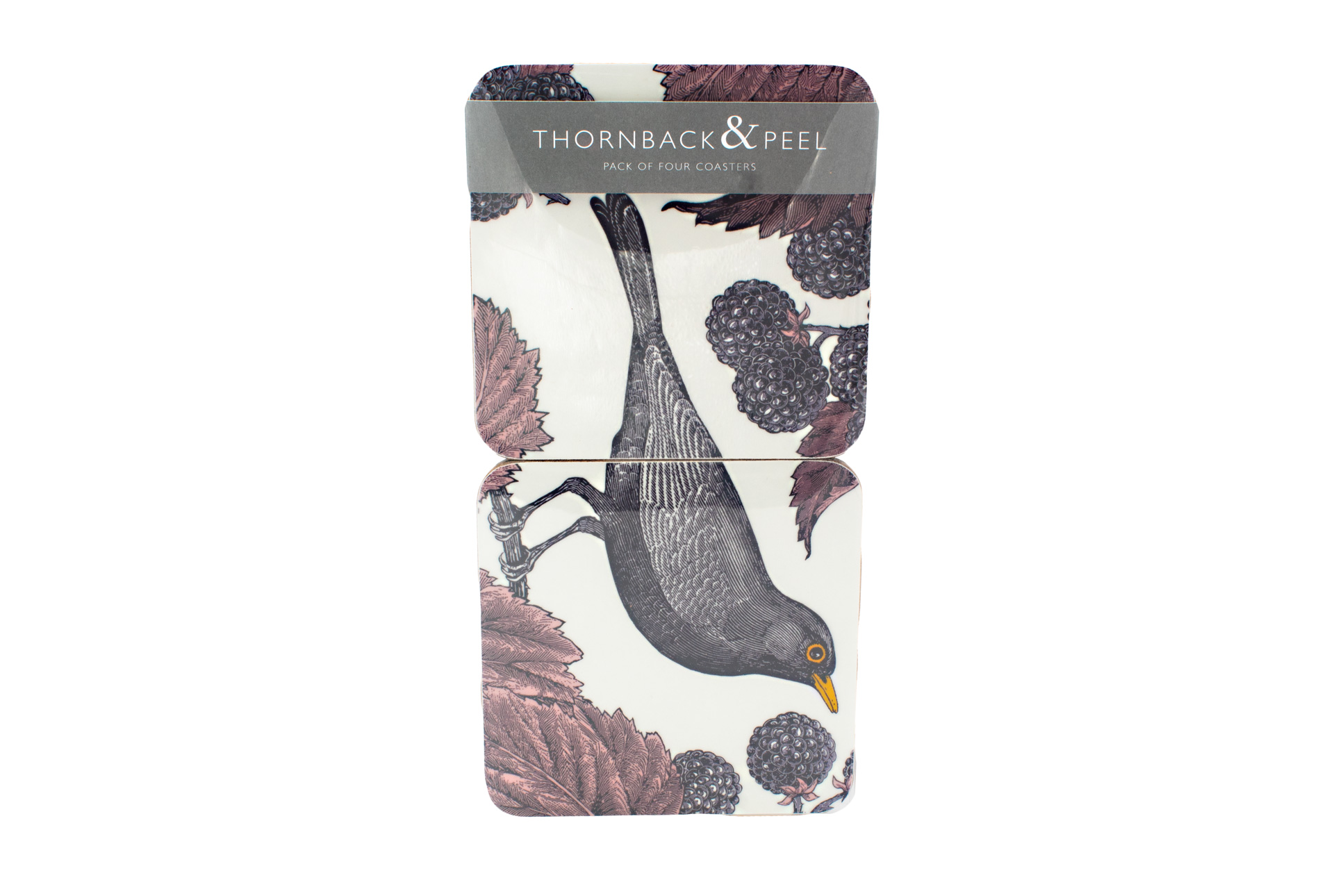 Untersetzer  schwarzer Vogel 4er Set für Gläser und Tassen Kork hinterlegt 10x10 cm