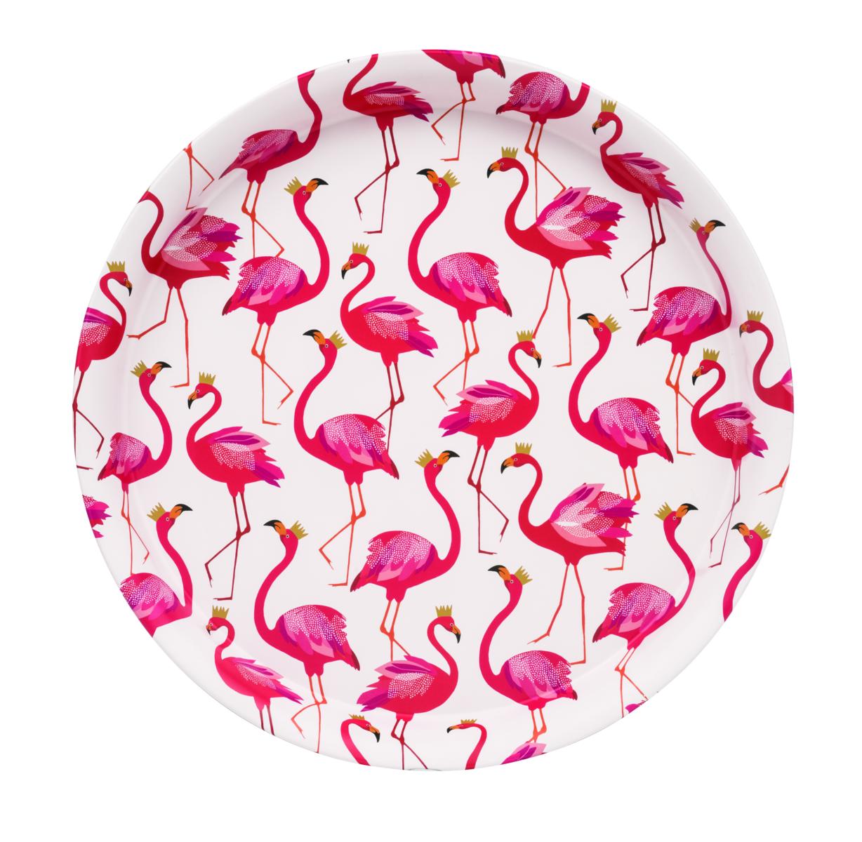 SARA MILLER Tablett Rund, DM 31 cm, Flamingos