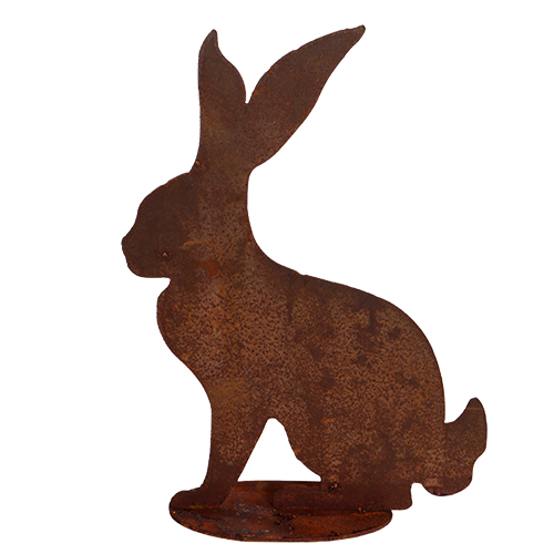 Hase sitzend auf Bodenplatte, Edelrost, Rost Deko, 50x38cm