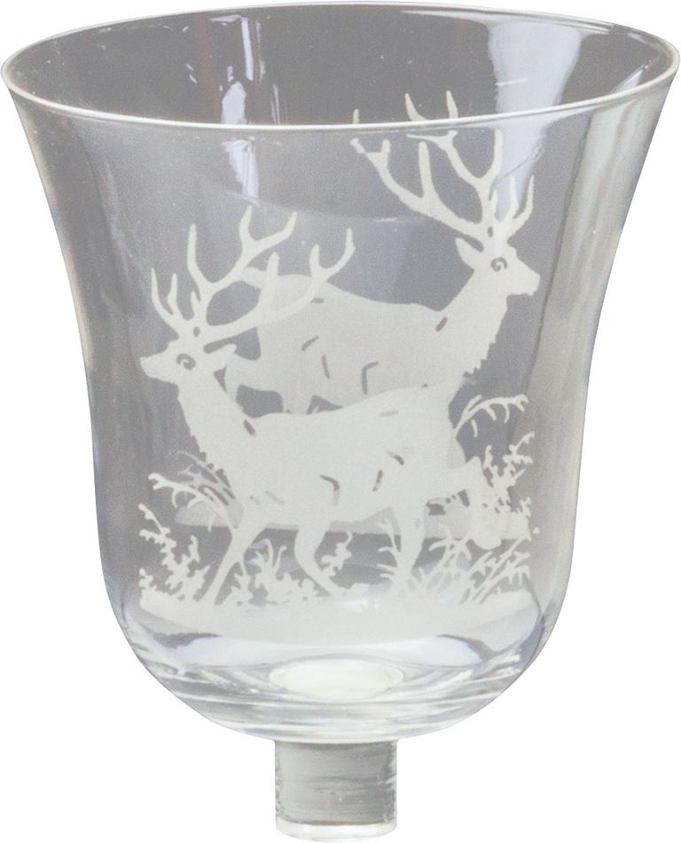 Teelicht-Aufsatzglas, groß, Glas, Hirschmotiv, 11x11cm