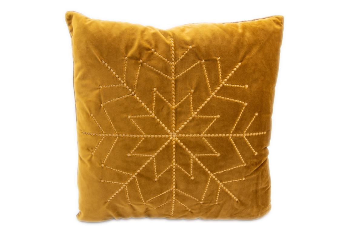 pad Kissenhülle Ice mit goldener Schneeflocke, senffarbig, 45x45 cm