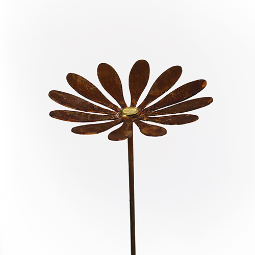 Mageritenblüte mit Goldpunkt auf Stab, Edelrost, Rost, 12x80 cm