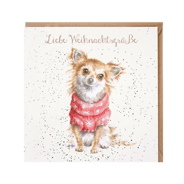 Wrendale Doppelkarte Weihnachten mit Umschlag, "Liebe Weihnachtsgrüße", Motiv Chihuahua, 15x15cm
