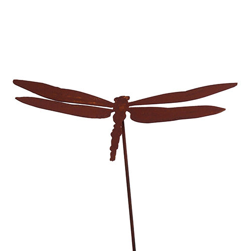 Libelle auf Stab, Edelrost, Rostdeko, Stab 80cm, B 15cm