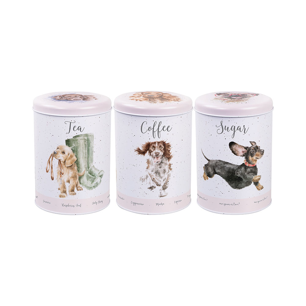 Vorratsdosen Tee, Kaffee & Zucker, 3er Set, rund, Motiv verschiedene Hunde "a Dog´s Life"