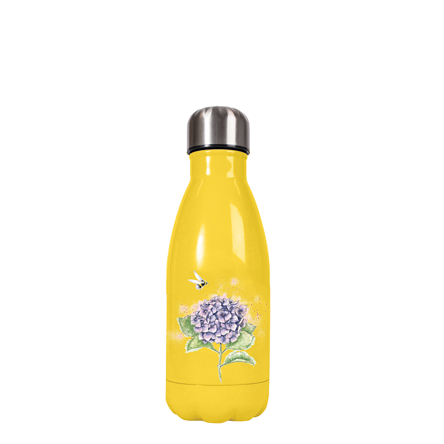 Wrendale kleine Trinkflasche in Geschenkverpackung, Motiv Hummel und Hortensie, gelb, 260ml