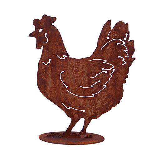 Huhn, Henne mit Ausschnitten auf Platte Edelrost, Rost, 41x35 cm