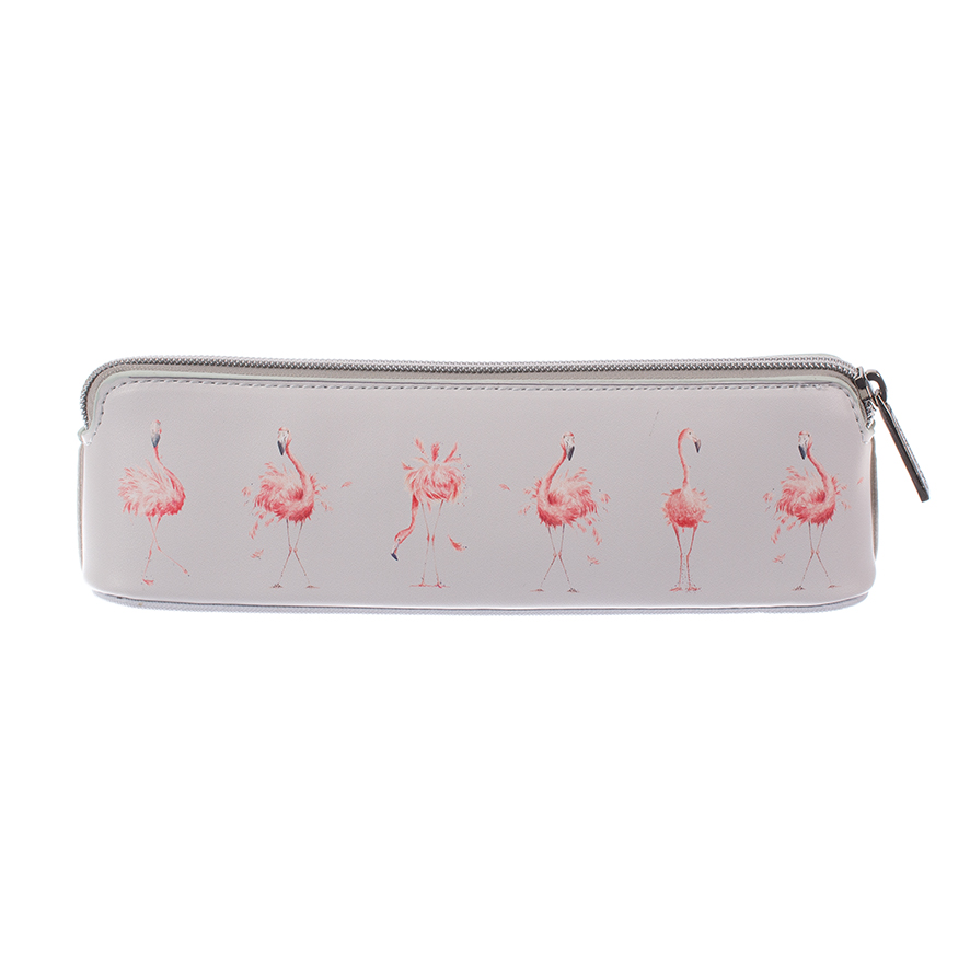 Wrendale Make-up Pinsel/Stifte Tasche, Motiv Flamingo, hellgrau, 23x5x6 cm