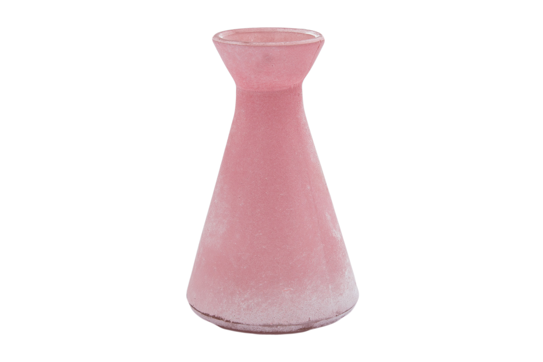 Glasvase, Glasflasche, gefrostet, geeist, mini, rosa, 7x10,5 cm