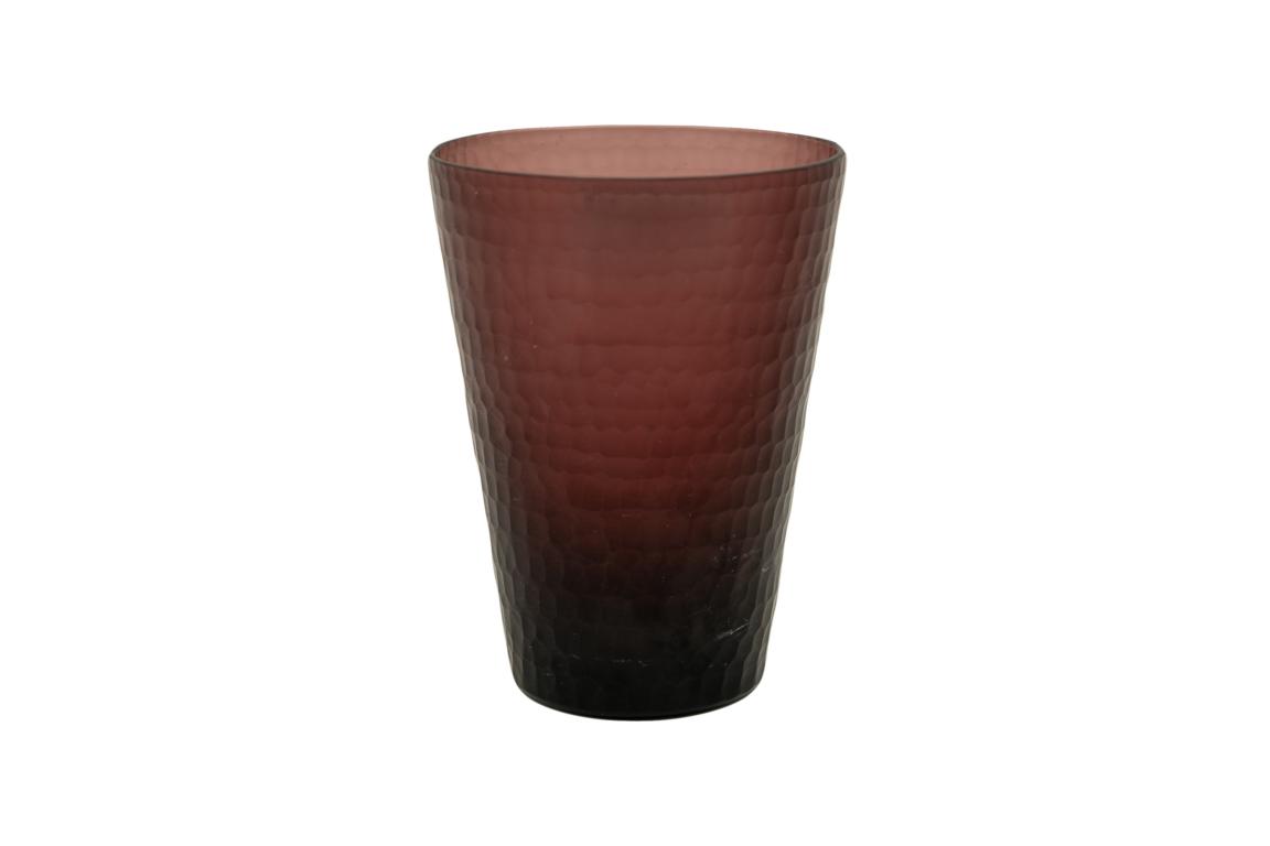 Windlichtgla/Vase konisch, viele geschliffene Ecken, fuchsia 8x11 cm