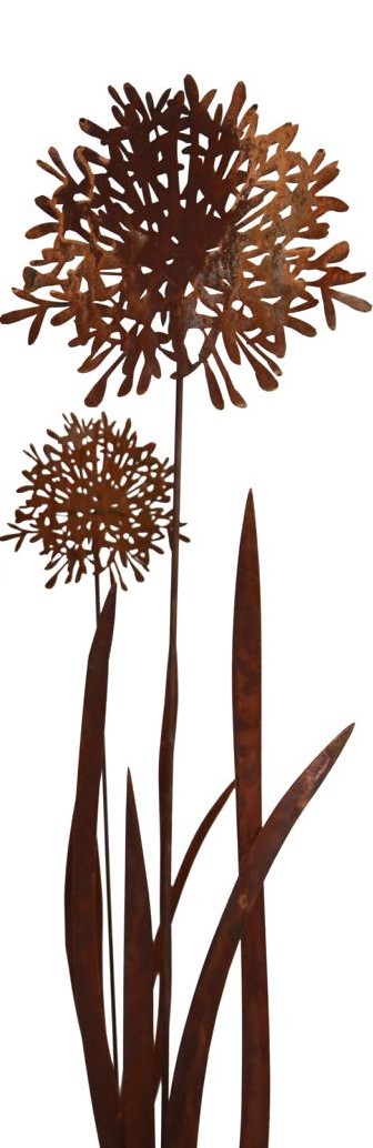Blume, Agapanthus (Schmucklilie) mit 4 Blättern, Edelrost, D40cm, Stab 150cm