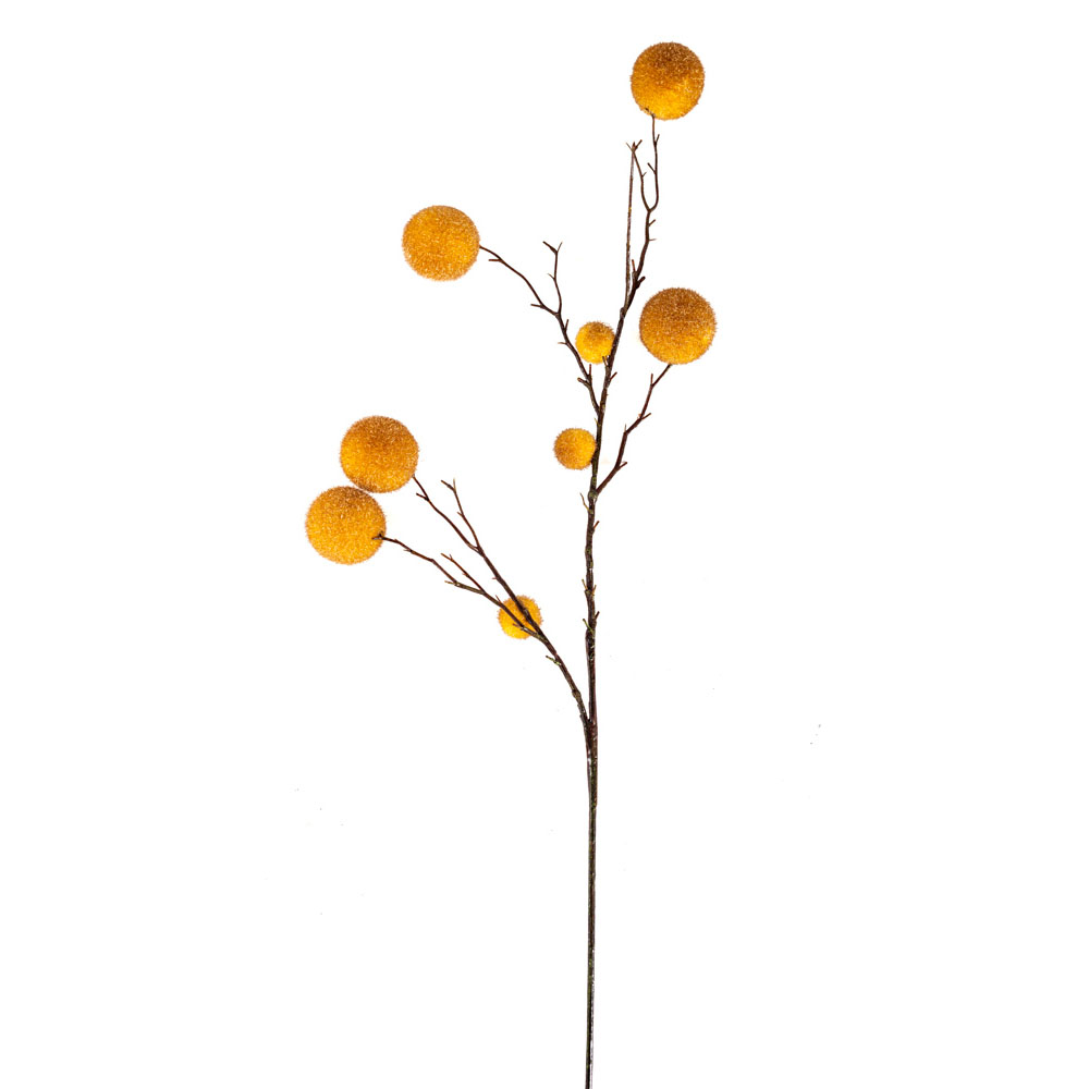 Dekozweig mit Goldgelben Kugelblüten, 20x89cm