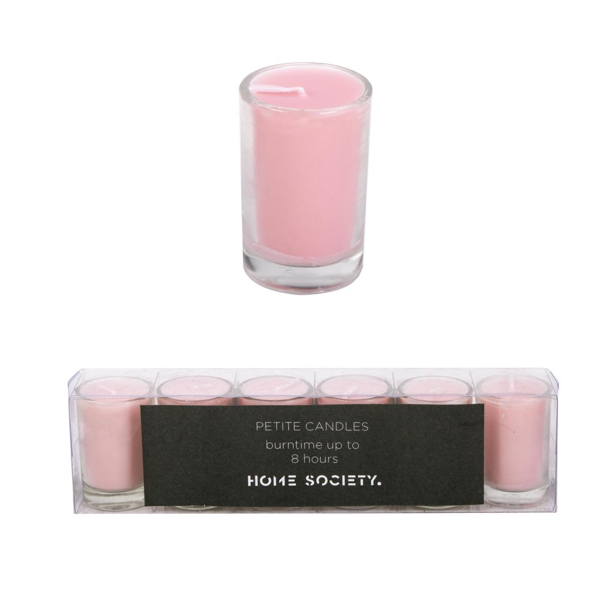 Glaskerze klein, 6er Set, rosa/pink, 5x3cm, Brenndauer 8h