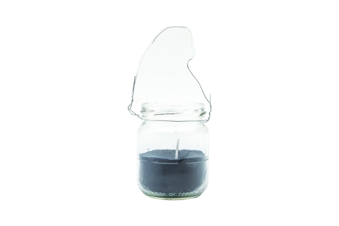 Windlicht, klein mit Drahtbügel, aus Glas, mit schwarzer Kerze, 6,8x8,7cm, Brenndauer 20 h