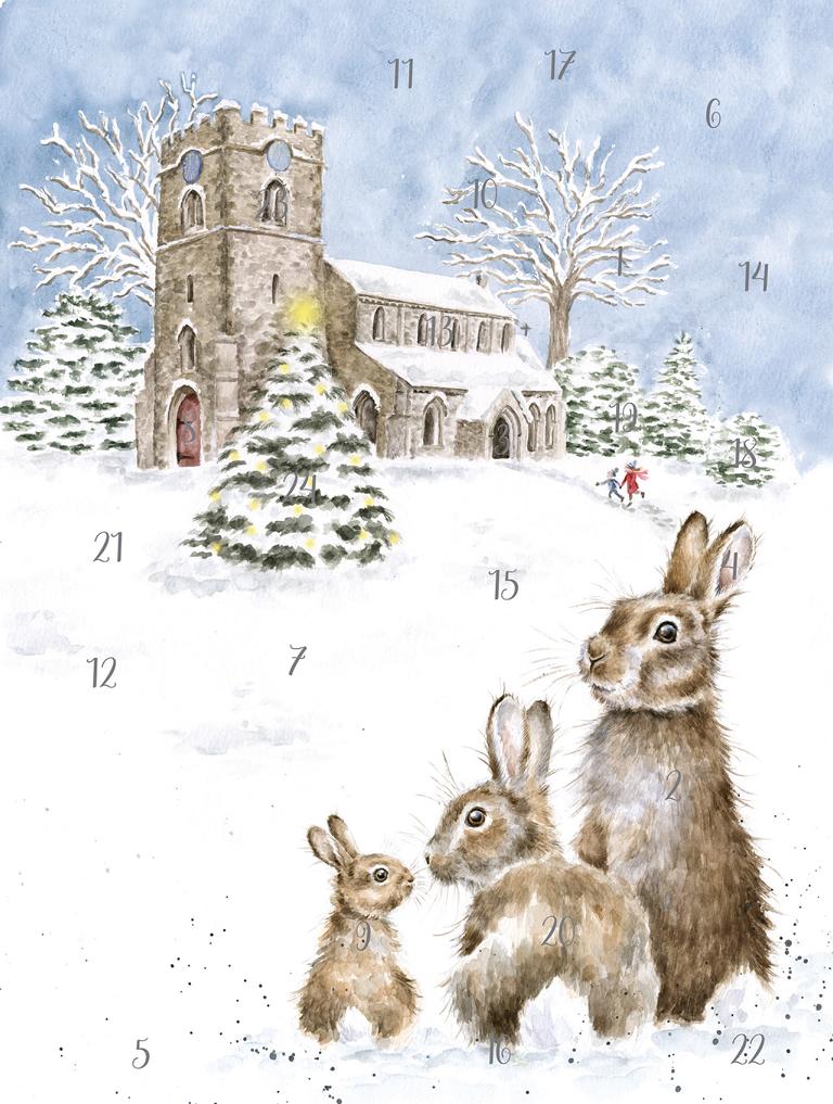 Wrendale Bilder-Adventskalender, Motiv 3 Hasen im Schnee "Silent Night" Din A4