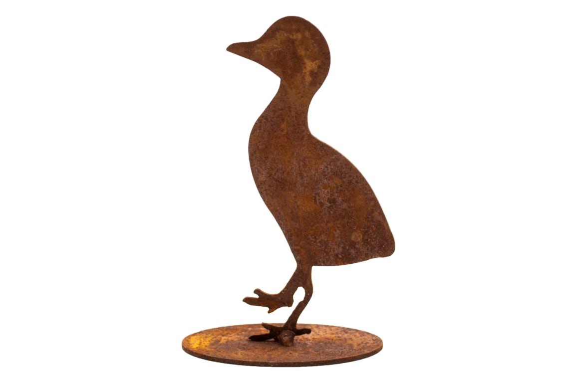 Ente Mini auf Bodenplatte, Edelrost, Rost, 10x6 cm