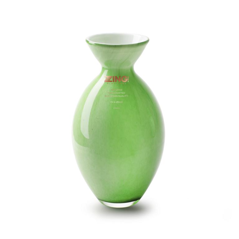 Vase, klassische Form, Glas, grün marmoriert, innen weiß, Handgefertigt, 23x11cm