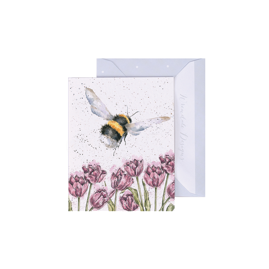 Wrendale Mini-Karte mit Umschlag, Motiv Hummel fliegt über Blumenfeld, Flight of the bumblebee