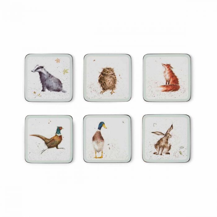 Wrendale Untersetzer viereckig, 6er Set, verschiedene Tiere, 10,5x10,5 cm
