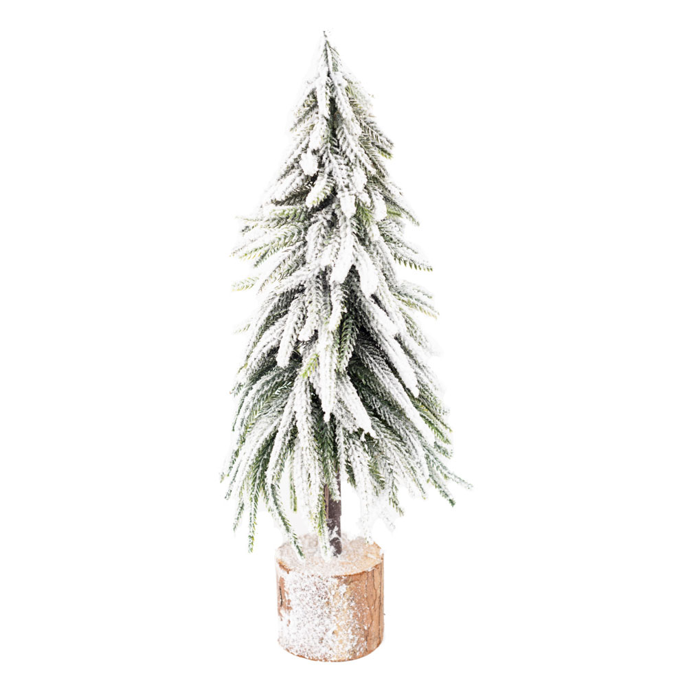 Tannenbaum aus Kunststoff mittel, mit Schnee,auf Holzfuß, 16x40cm
