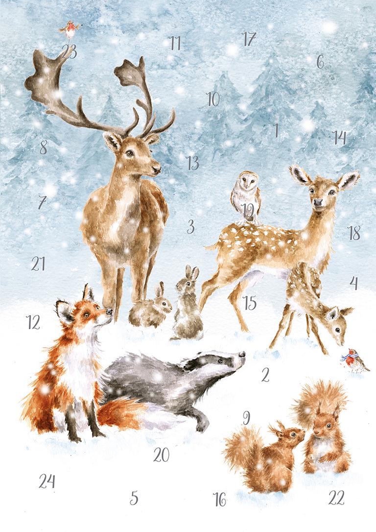 Wrendale Bilder-Adventskalender, Motiv Waldtiere im Schnee, Din A4