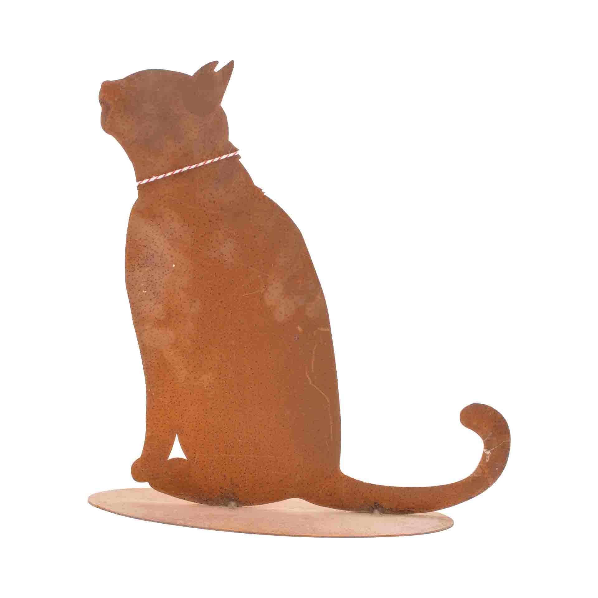 Katze sitzend auf Bodenplatte H 35cm, Schwanz geht nach hinten, guckt nach oben