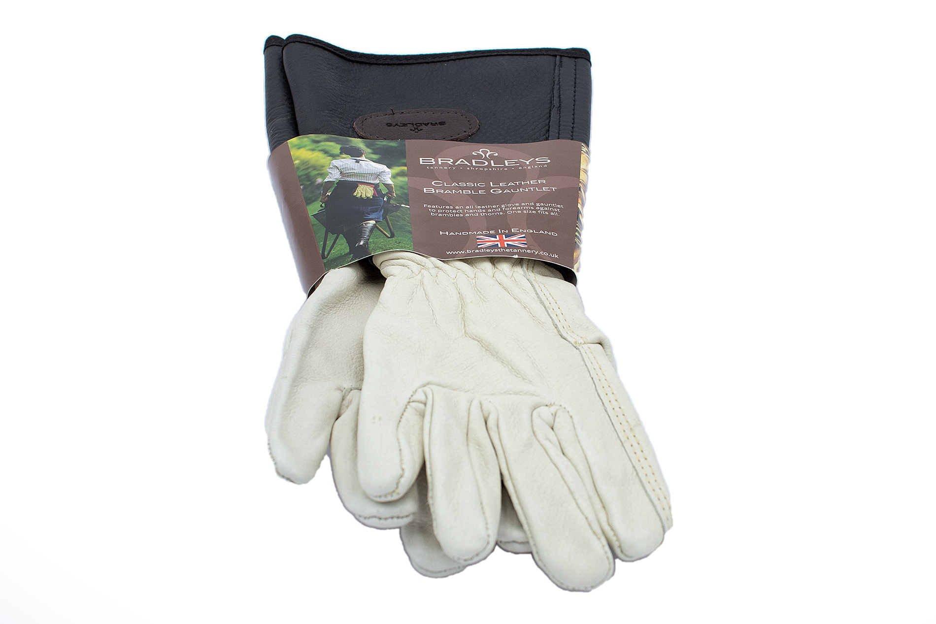BRADLEYS Handschuhe mit Unterarmschaft, Gr. S, Glattleder schwarz/beige
