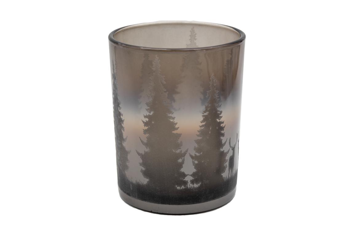 Colmore Windlichtglas, silber/grau, Motiv Waldhintergrund, 7x8cm